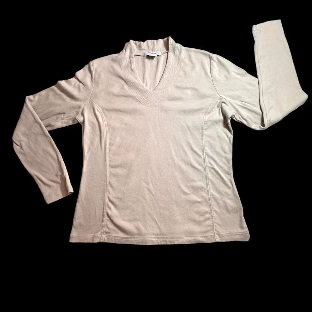 Liz Claiborne Tan Beige V neck long sleeve cotton jersey t shirt Size Medium
